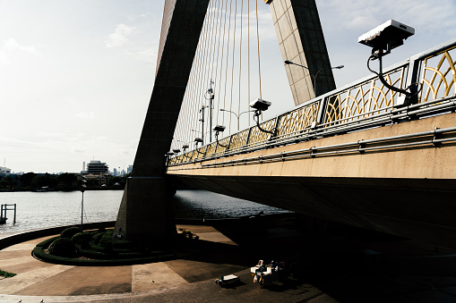 The Rama VIII bridge is a cable-stayed bridge crossing the Chao Phraya River in Bangkok, Thailand