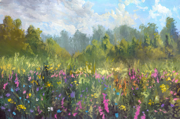 istock Summer landscape in the countryside sketch 1595990383