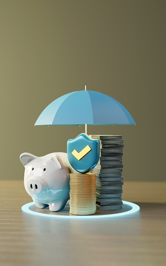 Money Saving Protection with Shield protect icon, Money insurance concept, Invet concept, 3D render