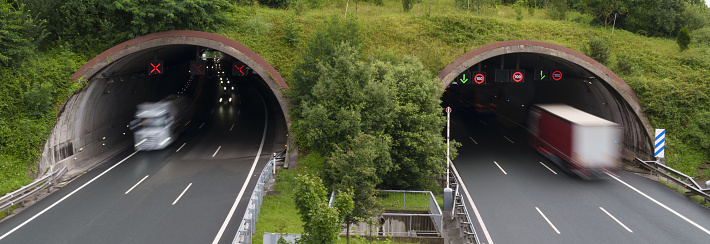 Trucks in the highway tunnel