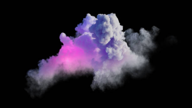 istock 3d rendering, realistic cloud illuminated from inside with colorful neon light. Clip art isolated on black background 1596055958