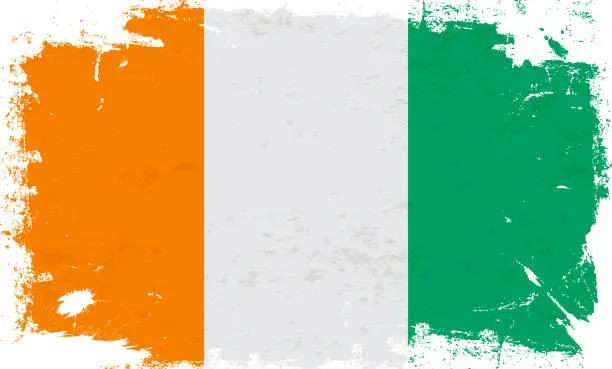 Vector illustration of Ivory Coast flag with brush paint textured isolated on white background