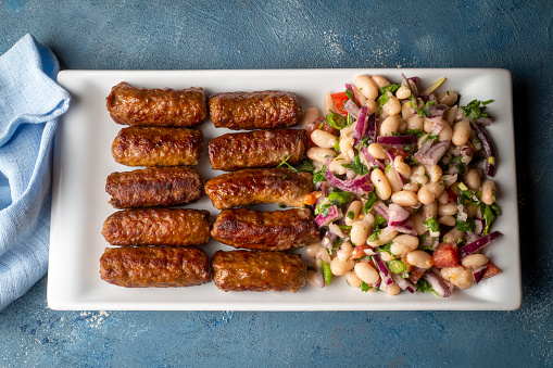Turkish Tekirdag or inegol Kofte with Piyaz Salad