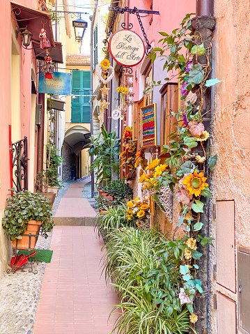 Cervo, Italy, June, 09,2022 - Little Alley in Village Cervo, Liguria, near Imperia