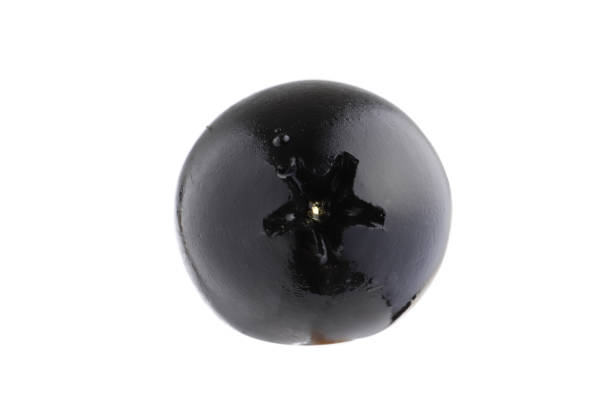 istock Set of black olives pitted isolated on white background 1596092697