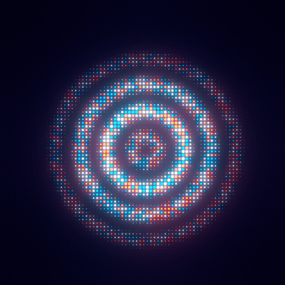 Neon lit time machine or portal to an unknown world. Colorful circle shines.