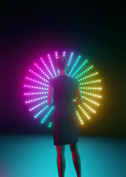 istock Rainbow Circle Portal Shines in Neon Time Machine 1596100358