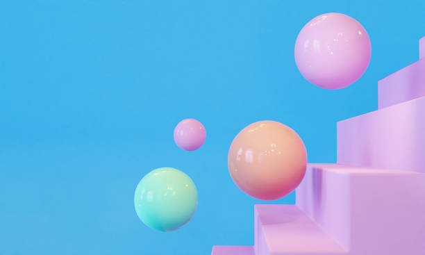 istock Pastel Balls Bounce Down a Lustrous Purple Staircase 1596102455