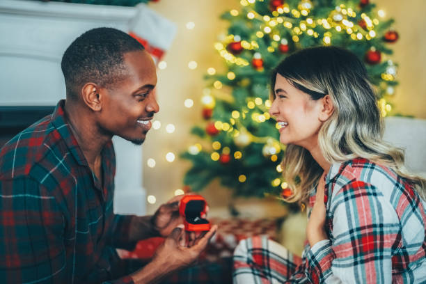 istock Young man proposing to his girlfriend on Christmas Eve 1596209193