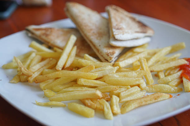 french fries and bread for breakfast