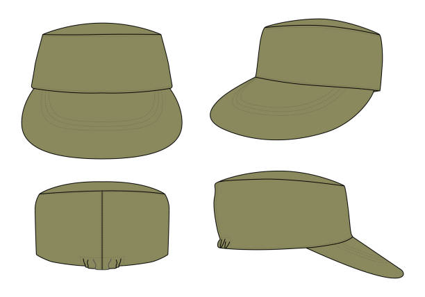 illustrations, cliparts, dessins animés et icônes de casquette de cadet militaire vert kaki avec modèle fermé d’élasticité flexible sur fond blanc - space cadet