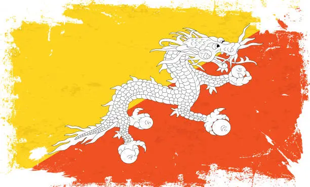 Vector illustration of Bhutan flag with brush paint textured isolated on white background