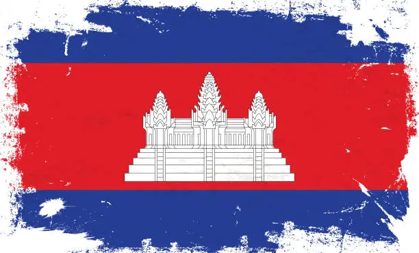 Vector illustration of Cambodia flag with brush paint textured isolated on white background