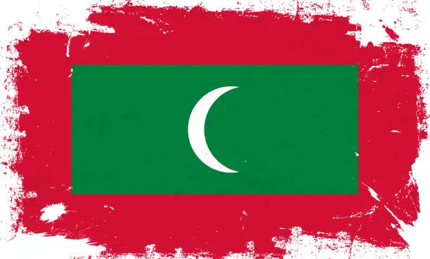 Vector illustration of Maldives flag with brush paint textured isolated on white background