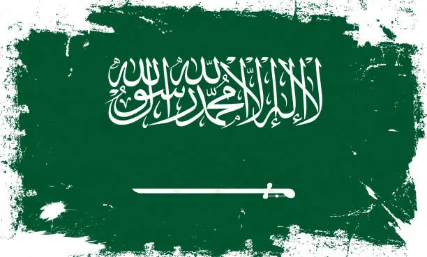 Vector illustration of Saudi Arabia flag with brush paint textured isolated on white background