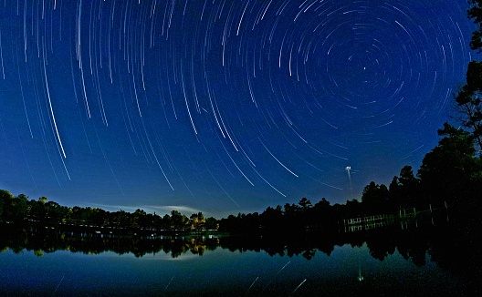 Star rotation captured over a lake