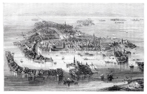 istock Aerial View of Venice with Grand Canal engraving 1853 1596291863
