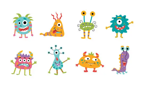Vector illustration of Set of cute colorful monsters