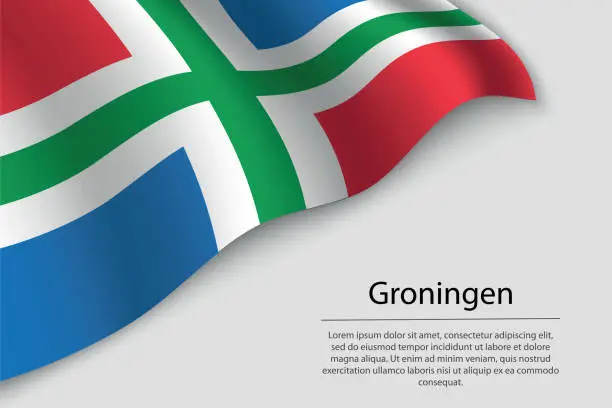 Vector illustration of Wave flag of Groningen is a province of Netherlands. Banner or ribbon