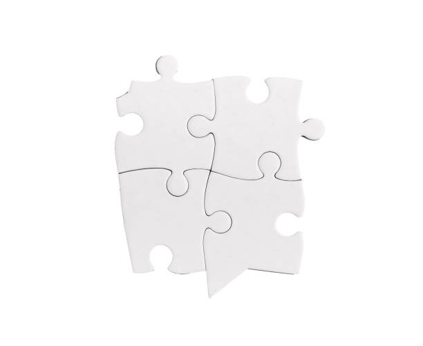 istock Four puzzle pieces connected together. Team concept. Isolated on white background 1596310515