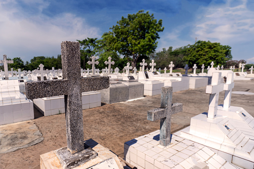 Variety Headstones and Gravestones at a Cemetery center of tombstone for monoment of human in Christain relegion