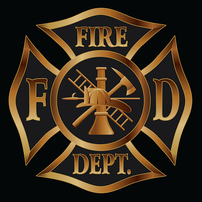Fire Department Cross Gold is a vector design of a classic Maltese cross firefighter symbol used by fireman and fire stations. Includes the cross, firefighter inner logo and text in a beautiful gold simulated colors.