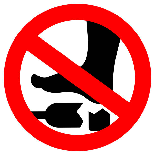 ilustrações de stock, clip art, desenhos animados e ícones de broken glass warning sign, danger glass shards caution symbol - human foot pain white background isolated