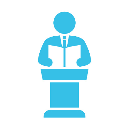 Public speaker and pulpit vector icon on white background
