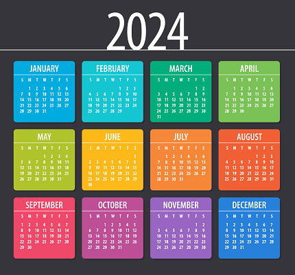 2024 Calendar - illustration. Template. Mock up Week starts Sunday