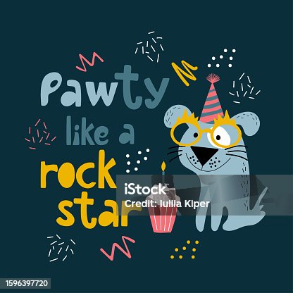 istock Pawty like a rockstar handdrawn lettering design. Party like a rockstar. 1596397720