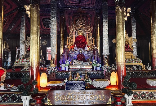 February 5 2023 - Phayao, Thailand : Wat Nantaram is the temple of the Thai Yai community that can see the temples and Buddha images.