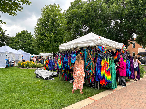 Libertyville, IL, USA - August 5, 2023: The 42nd Annual Festival of the Arts is a 2-day art and music festival in Cook Park located in historic downtown Libertyville, Illinois.  It is presented by The Adler Arts Center and the Green Oaks, Libertyville, Mundelein, Vernon Hills Chamber of Commerce.