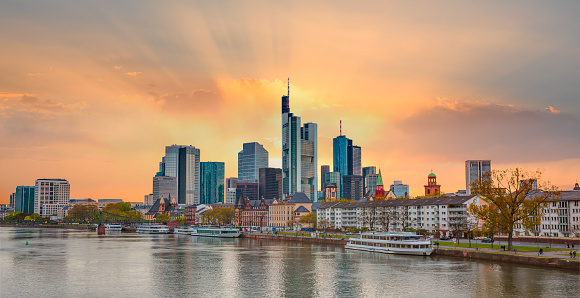 Skyline of Frankfurt am Main, Germany, the financial center of the country.