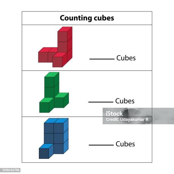 3d Cube Map Math Color Cube Counting Exercise With 3d Shapes Contour Vector Illustration ...