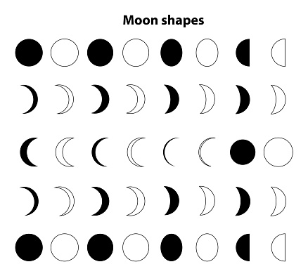 Moon shapes. filled and outline. on vector illustration. on white background