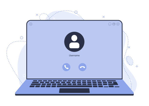 istock Template of a remote online conversation using an application on a laptop. Illustration of online negotiations 1596432804