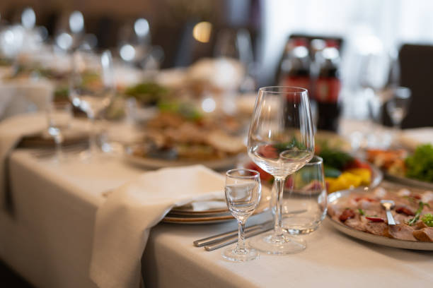 istock empty glasses on the banquet table in the restaurant 1596481425