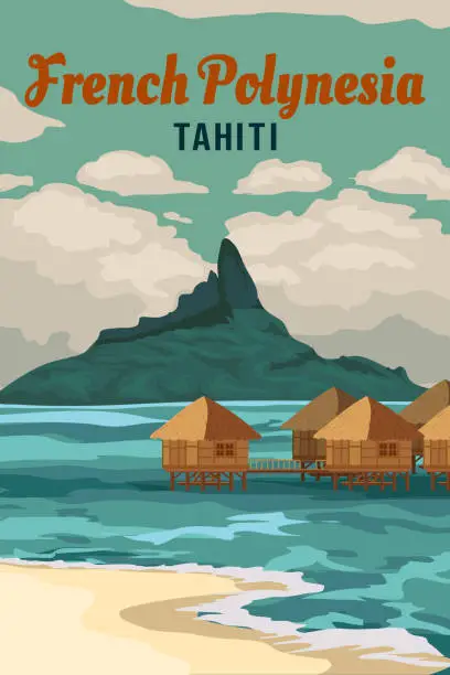 Vector illustration of Poster French Polynesia islands Tahiti travel resort