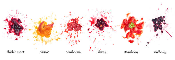 Smashed Ripe organic berry and fruits Set of smashed ripe organic berries and fruit isolated on white strawberry crush stock pictures, royalty-free photos & images