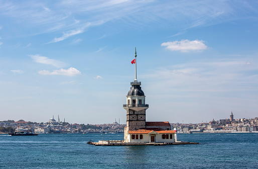 Maiden Tower (Kiz Kulesi) and seagulls , Istanbul - Turkey