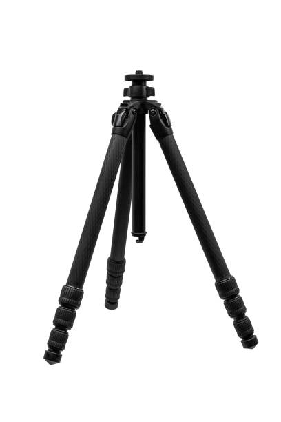istock Modern carbon tripod. Lightweight portable stand for photo or video camera. Tripod for spyglasses and telescopes. Isolate on a white background. 1596525896