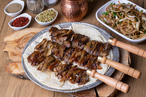 Traditional delicious Turkish food; Oltu cag kebabi, doner grilled kebab from Erzurum cuisine