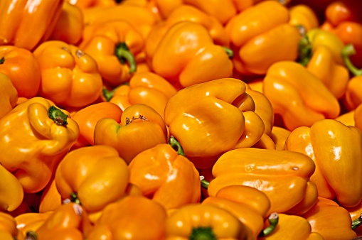 Yellow Bell Peppers on Sale at a Farmers Market