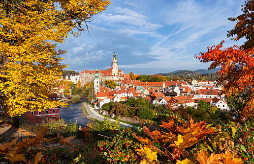 Autumn view of old town Cesky Krumlov, South Bohemia, Czech Republic