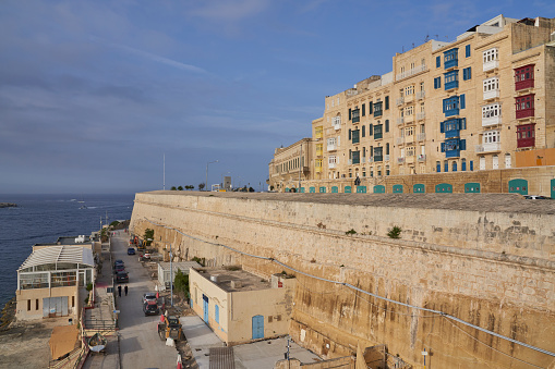 Valetta, Malta - June 11, 2023: Historic buildings in the city of Valetta in Malta