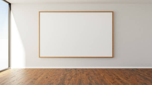 istock Canvas mockup in minimalist interior background with armchair and rustic decor, 3d render 1596769767