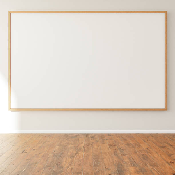 istock Canvas mockup in minimalist interior background with armchair and rustic decor, 3d render 1596772984