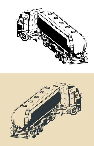 szkice ciężarówek silosowych - fuel tanker truck storage tank isometric stock illustrations