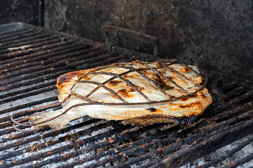 A healhty mediterranean BBQ consisting of fresh monk fish Basque country Spain
