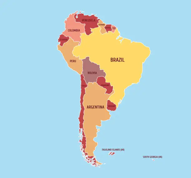 Vector illustration of Vector map of South America with countries